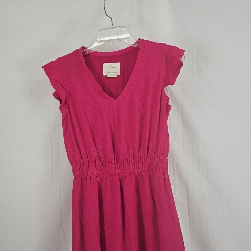 Kate Spade Fluid Crepe Frill Dress Bright Pink Size 0 - Picture 5 of 10